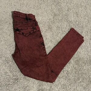 Easel Burgundy Acid Wash Moto Skinny Jeans High Rise Wine Red Size Medium